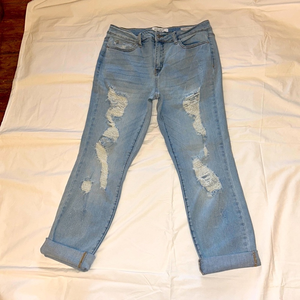 Judy Blue Destroyed Boyfriend Fit Stretchy Jeans Sz 11/30 EUC